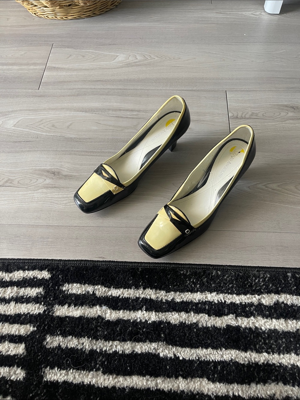 Enzo Angiolini Black and off white Patent Low Heel Pump